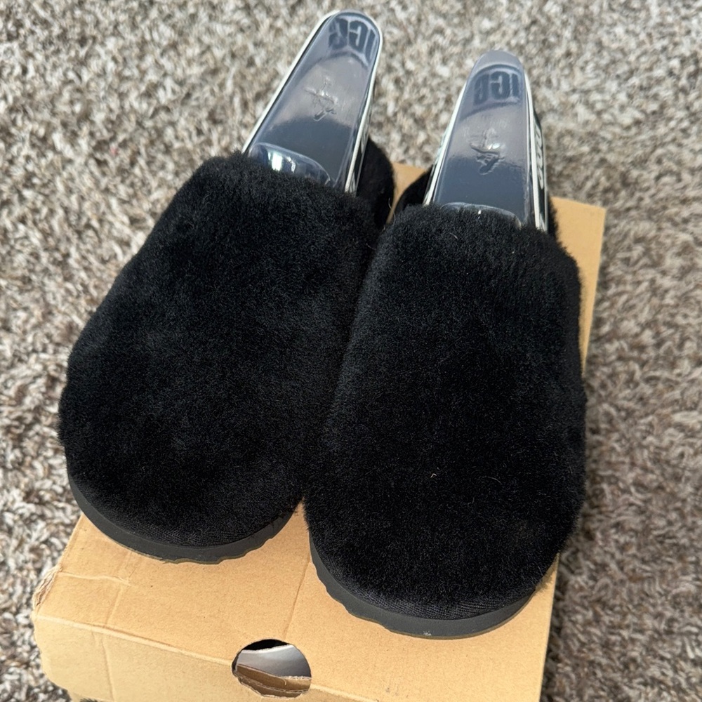 UGG Black Fuzzy Slippers